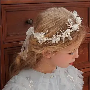 1pc Luxurious Floral Bridal Headband - Adorned with Golden Leaves, Delicate Floral Wreath, Faux Pearls, and Exquisite Details - Perfect Accessory for Weddings, Proms, and Special Occasions