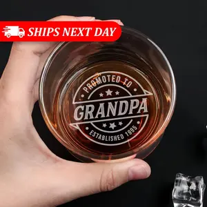 "Promoted to Grandpa" Personalized Whiskey Glass - Custom Established Year Engraved Rocks Glass - New Grandpa Gift for Father's Day & Birthdays
