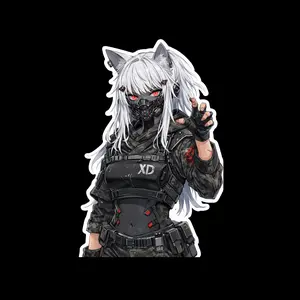 White Hair Wolf Mask Tactical Anime Sticker, Dark Operator Gear, Cyber Combat Style
