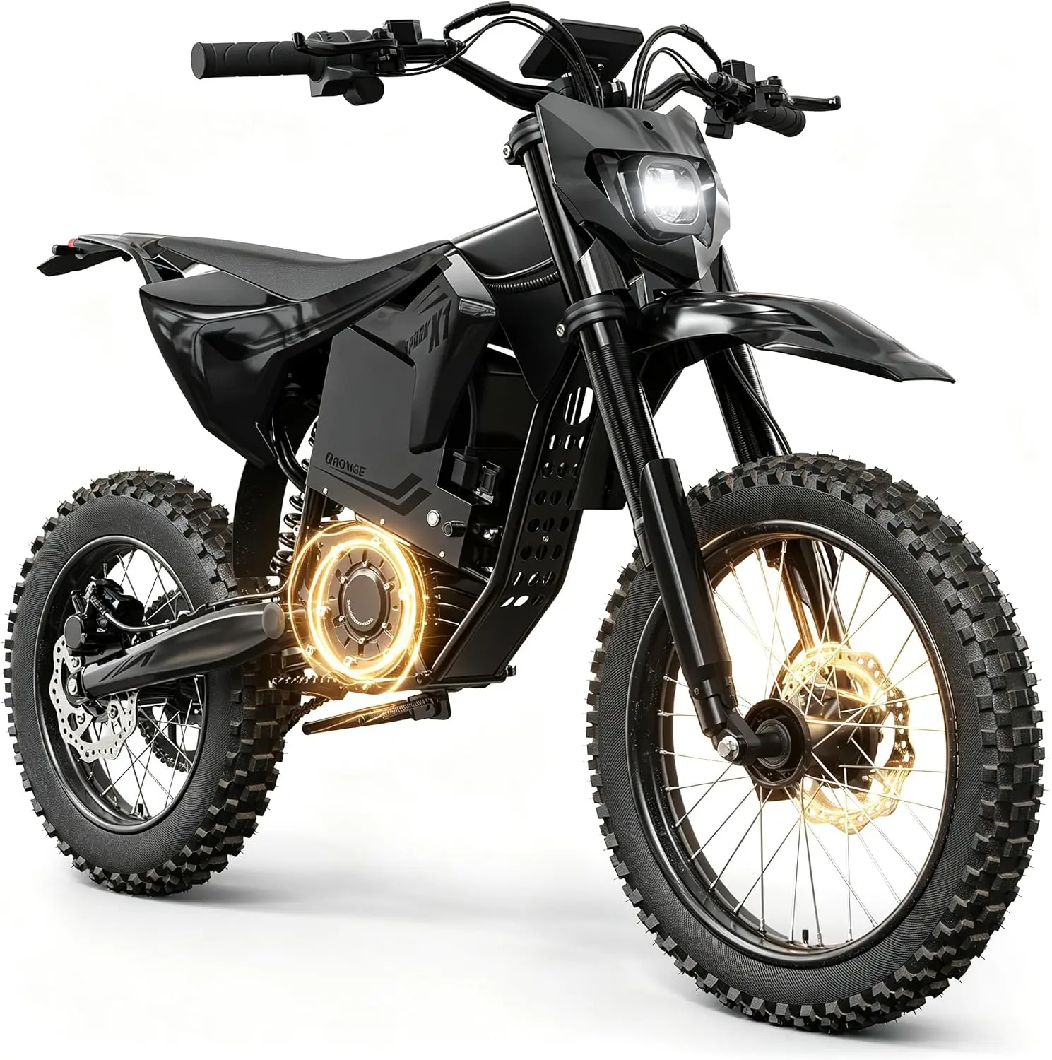 QRONGE X1 Spark Electric Off-Road Motorcycle - 17"/14" Large Size, 60V 28.8Ah, 4500W, 50MPH Speed, 60 Mi Range, Full Suspension for Teens & Adults