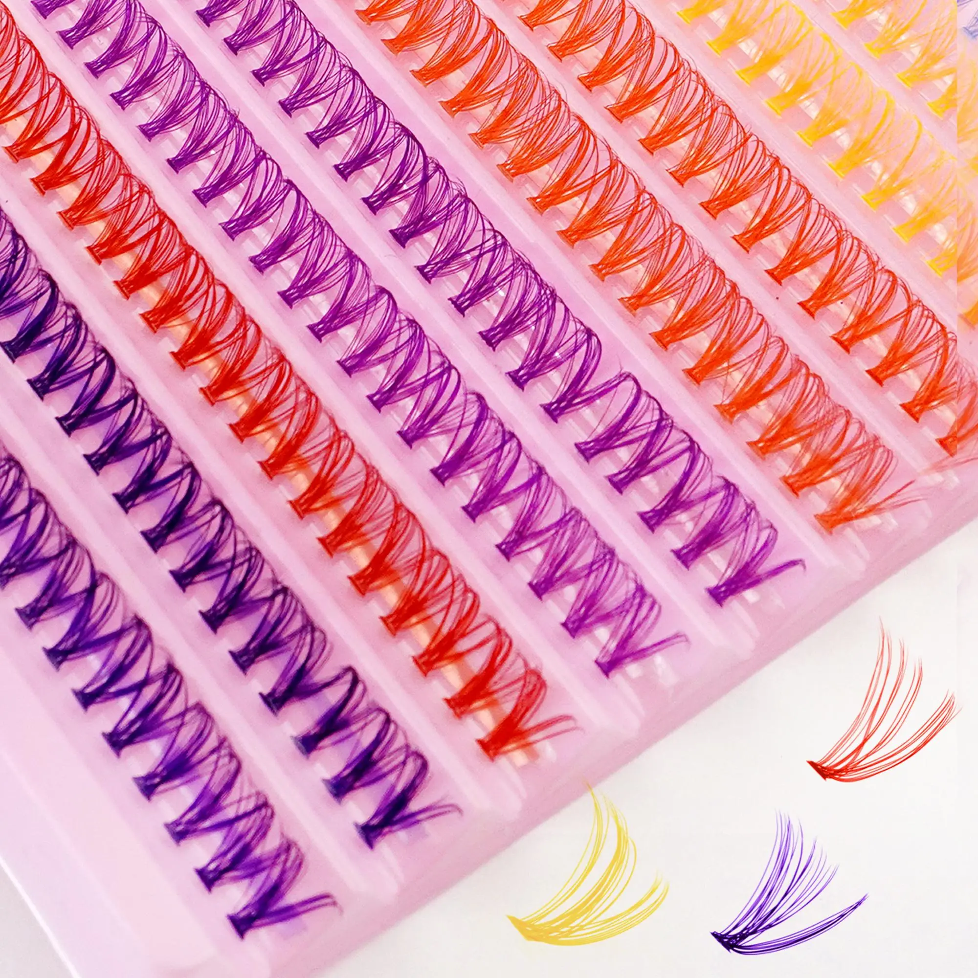 Colorful Mixed Length Individual False Eyelashes, 1 Set C Curl 0.07 Thickness Volumized False Eyelashes, Eye Makeup Enhancement False Eyelashes for Women & Girls, Individual Lash Extensions, Diy False Eyelashes