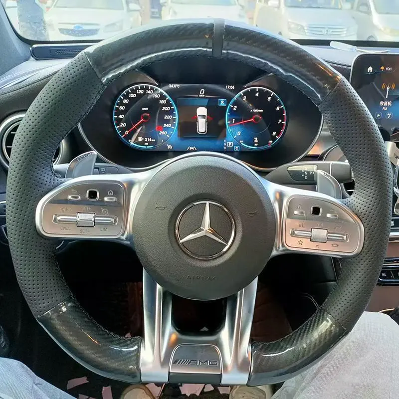 For Mercedes Benz A B C E Class W177 W247 W213 W205 CLA GLB AMG 2019-2021 Hand-stitch Genuine Leather car Steering Wheel Cover