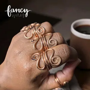 Fancy Wires Pure Copper Hammered Rings - Handcrafted Swirl Design for Unique Style