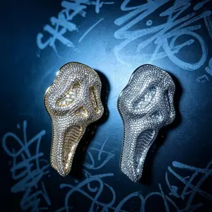 M2-5168 Iced‑Out Mask Shape Pendant Full Micro‑Paved Cubic Zirconia Gold & Silver Two‑Tone Hip‑Hop Unisex Necklace Charm
