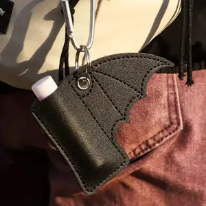 Gothic Bat Lip Balm Holder - Elegant, Compact, Unique, Punk Style, Black Wing Design,Anime Themed Accessory for Women,Retro-style lighter bat storage leather case