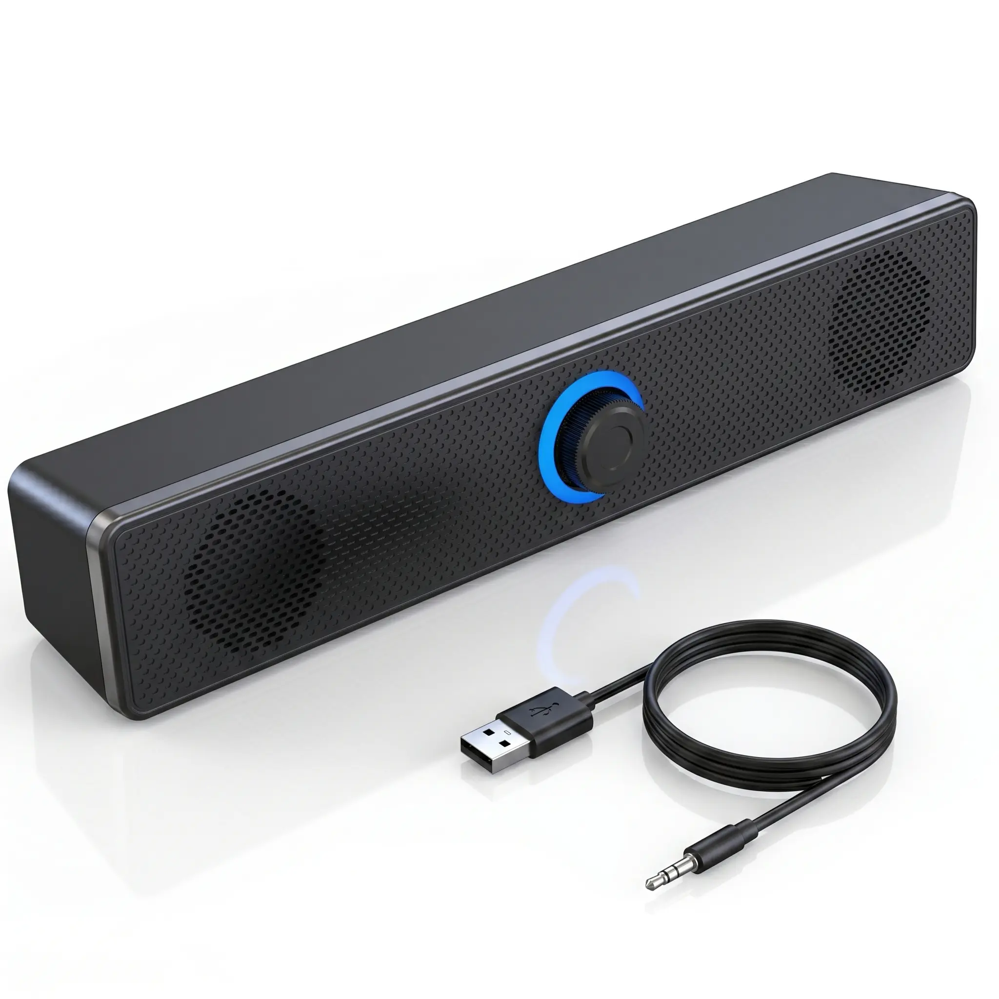 Wired Computer Speaker, USB-Powered Desktop Soundbar with 3.5mm AUX Audio Jack, Space-Saving PC Speakers with Volume Control Knob for Laptop, Monitor & Desktop