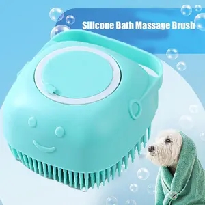 2-Pack 2-in-1 Pet Grooming Brush Bath Massage Brush, Pet Grooming Shampoo Dispenser, Pet Brush Bath Brush, Remove Loose Hair (Blue)