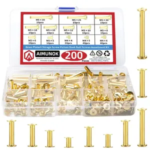 Aimunok Copper Plated Chicago Screws Set, Multiple Specifications, Durable Fasteners for Electronics Assembly,Book Binding Copper Screws,Book Binding Copper Screws,Copper Binding Screws