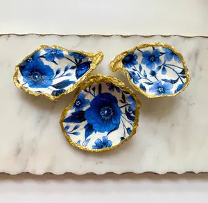 Blue Porcelain Oyster Shell Jewelry Dish