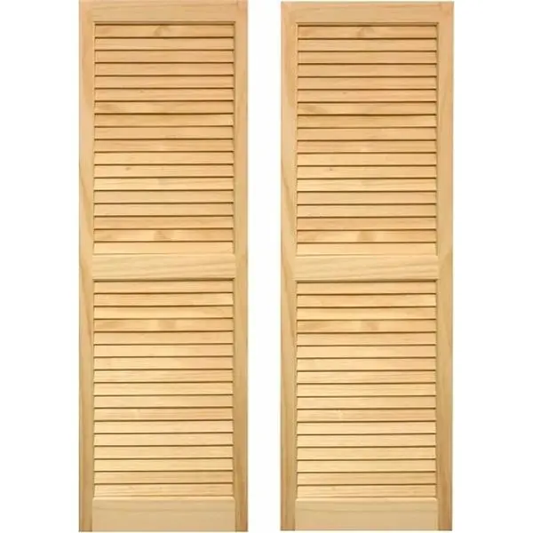 212 MAIN Louvered Solid Pine Wood Shutters, Heavy Framed with Decorative Hardware, for Nursery & Home Decor, Unfinished, 15 x 51 in., Exterior Shutters, Louvered Construction, Natural Look, Mortise Joint, Lasting Beauty, Baby Furniture Decoration