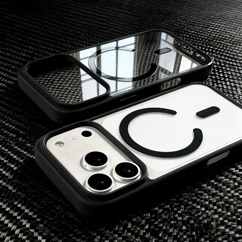 Premium Transparent Magnetic Wireless Charging Phone Case Accessories for iPhone 11-17 Series, Samsung Galaxy S22-S26, Flexible Edges, Sturdy Shock-Absorbent Back Panel, Black Protective Cover