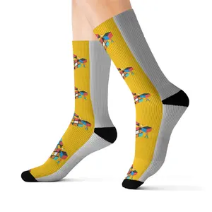 Sublimation Socks - Yellow with Gray Stripes, Suitable for Men, Best Friendship Gift Menswear Bestie