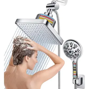 Dual Filtered Rain Shower  Combo, High  10 Modes Handheld Shower  Built in , 6 inch Rainfall Shower  with Filter for Hard Water