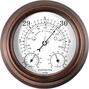 8'' Barometer Thermometer Hygrometer - 3 in 1 Atmospheric  Temperature Hygrometer Weather Station,   Steel Barometer for  Wall, Fishing Boat,  Room, Office