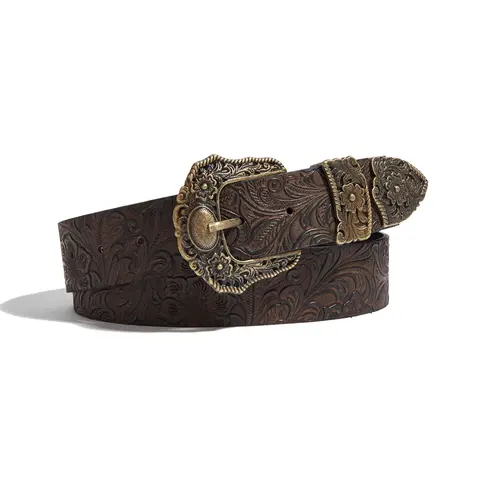 Women's Vintage Western Cowboy Cowgirl Belt with Western Embossed Buckle, Floral Copper Head, Fashion Accessory for Music Festivals and Halloween Decor, Western Belt Buckles, Western Style Belt, Western Cowboy Belts