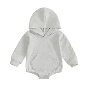 Baby Onesie Newborn Boy Girl Hooded Romper Long Sleeve Front Pocket Solid Color Bodysuit Infant Fall Winter Romper clothes