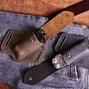 Men's Handmade Genuine First-Layer Cowhide Edc Belt Waist Bag, Multi-Tool with Protective Cover, Outdoor Survival Gear for Camping, Fishing, Waist Packs