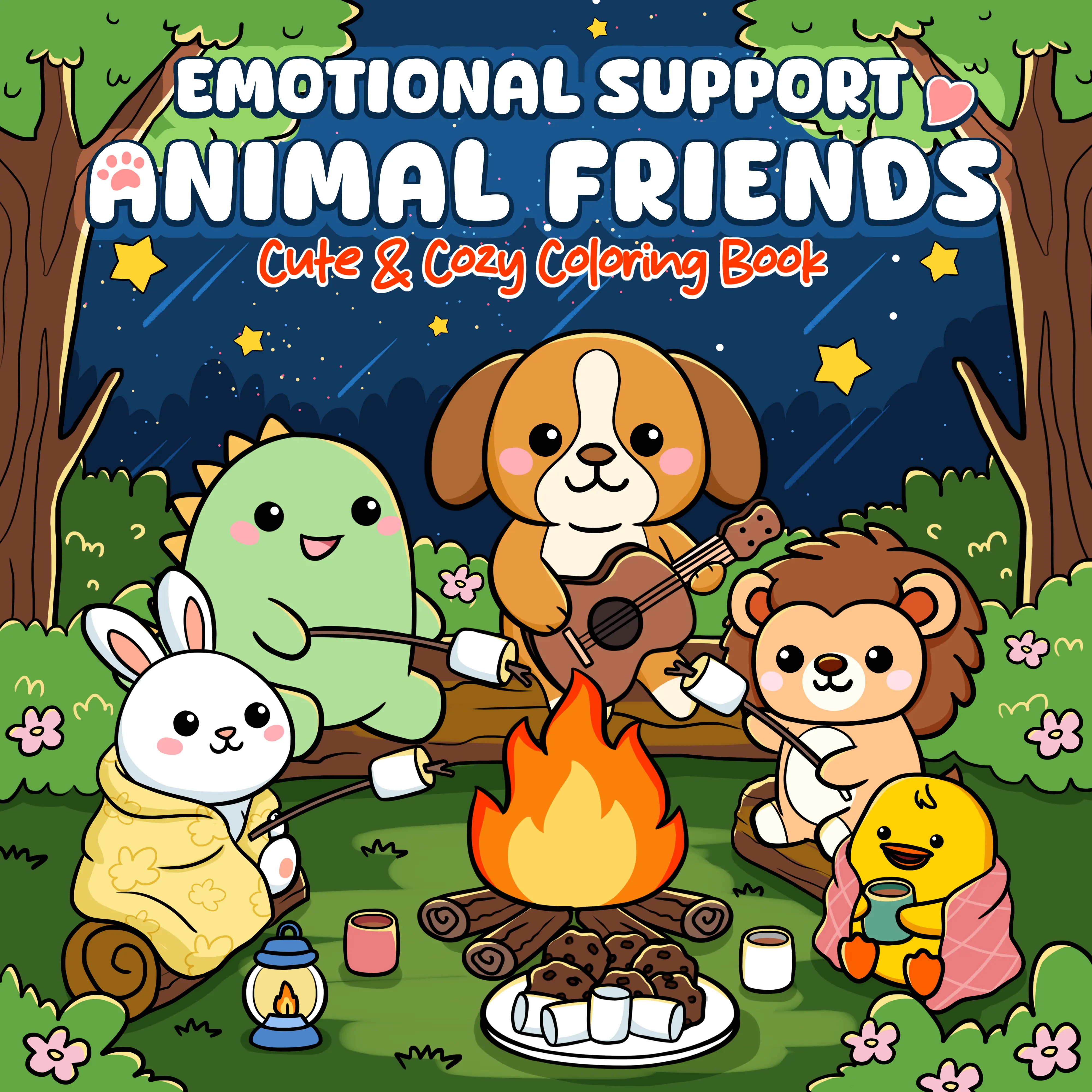 Cozy Emotional Support Animal Friends Coloring Book for Adults & Kids - Cute Warm stress relieving Coloring book, made to help you relax