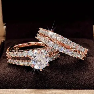 2 Pcs/Set Exquisite Bridal Wedding Rings - 6 Prong Setting Zirconia Rings for Women, Stunning Engagement Proposal Jewelry Gift