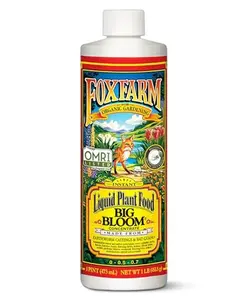 Fox Farm Big Bloom Plant Food - Organic Bloom Fertilizer for Flowering & Fruiting Plants, Contains Earthworm Castings & Bat Guano - Supports All Stages of Plant Growth - 0-0.5-0.7 NPK, 1 Pint