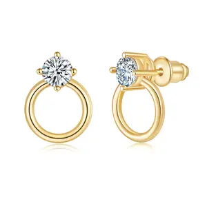MINDDHA 14K Gold Plated Hoop Stud Earrings for Women | Cubic Zirconia Studs | 925 Sterling Silver Post | CZ Drop Dangle Earrings | 10mm Drop Dangle