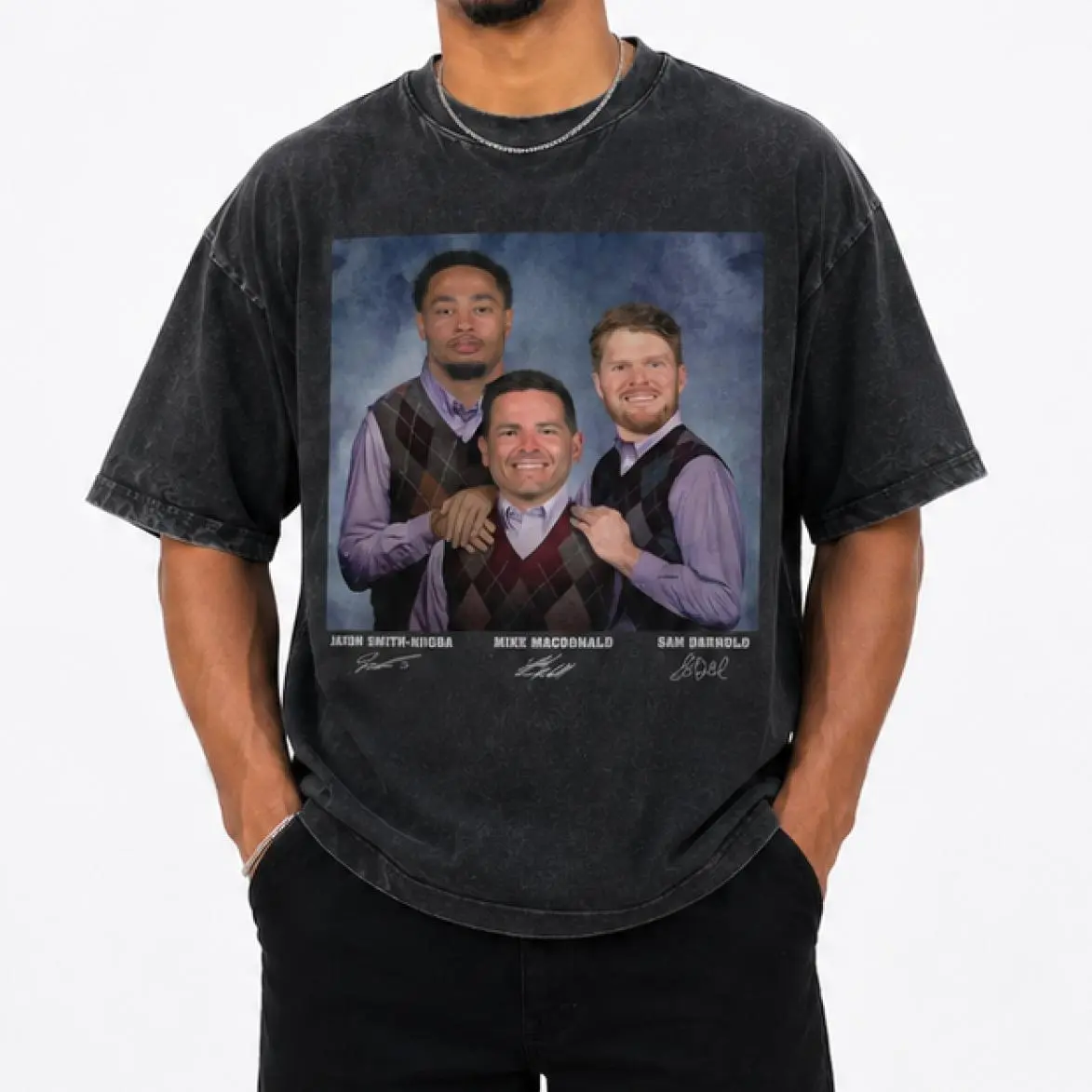 Funny Seattle Washed Shirt, Jaxon Smith-Njigba Sam Darnold Mike Macdonald Graphic Tee, Vintage Meme Shirt, Awkward Family Photo Football Seattle Step Bros T-Shirt, Seahawk Fan Gift, Relaxed Fit, Easygoing Feel, Wardrobe Staple, For Any Season