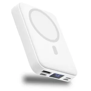 Magnetic Charging Power Bank. 10000mAh portable for on-the-go use. Strong magnetic attachment. Supports USB-C usage. Magnetic compatibility with iPhone 12/13/14/15/16/17.