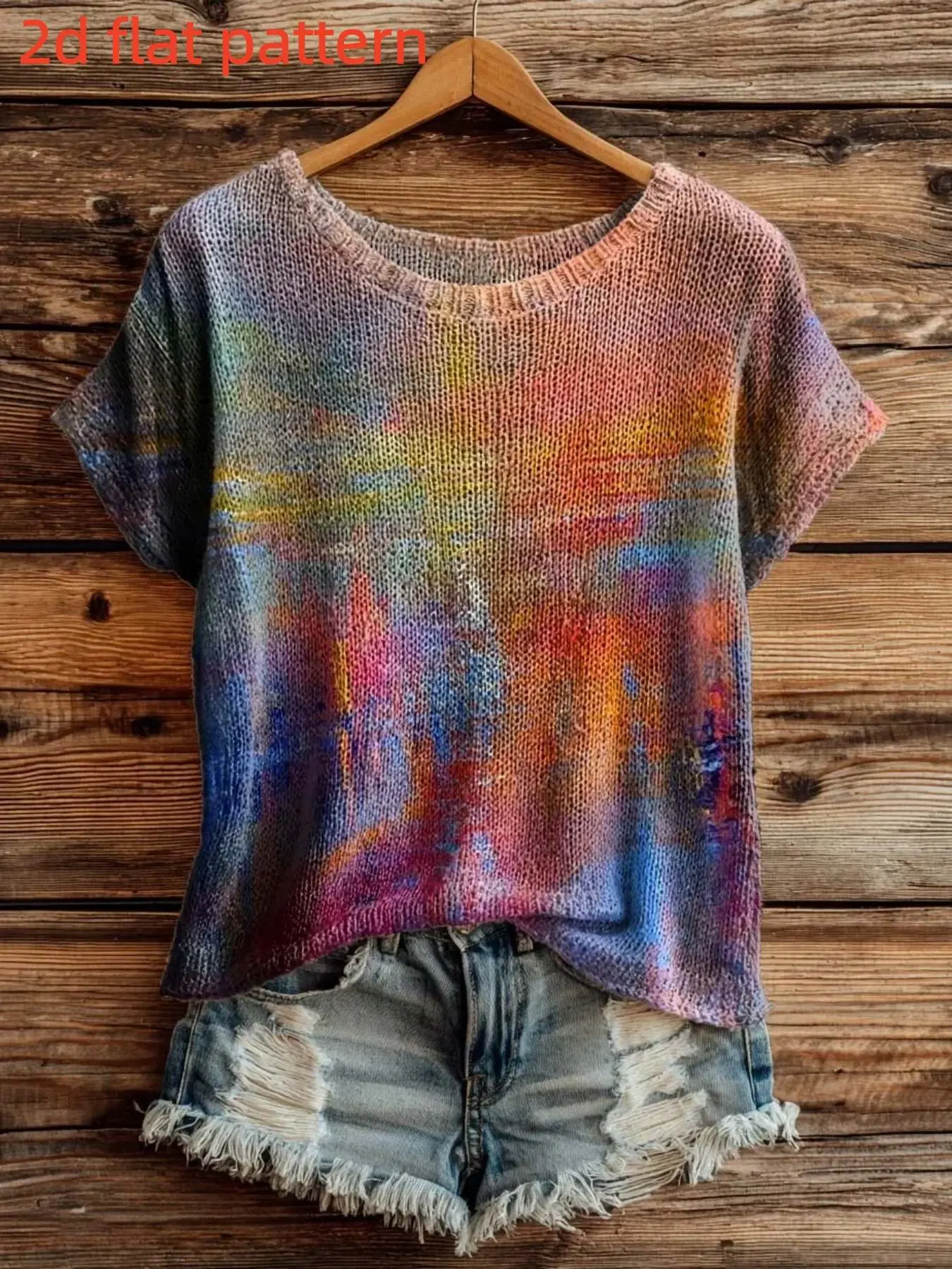 Women's Sleeveless Sweater, Elegant Slim-Fitting Round Neck Top, All over Print Digital Printing Gradient, Fashionable Casual Summer Knitwear, Aesthetic Casual Knitwear