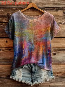 Women's Sleeveless Sweater, Elegant Slim-Fitting Round Neck Top, All over Print Digital Printing Gradient, Fashionable Summer Knitwear
