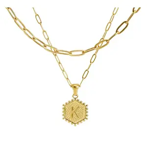 ZXG-G361 Double-Layer Combination Necklace Female Stainless Steel 26 English Letter Pendant Multi-Layer Necklace for Friends and Family Birthday and Holiday GiftGift