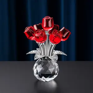 Handmade Colorful Rose Crystal Sculpture Vase - Perfect Holiday Gift for Valentine's/Mother's/Father's Day, Elegant Home & Office Decor Accent, Decorative Flower Vase