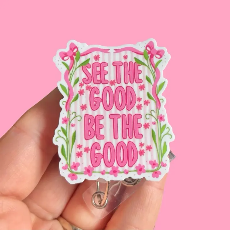 Glitter My Badge See the good be the good badge reel for nurse and hospital workers. Badge clip Badge pull - Retractable swivel clip with a 360 rotation. Great gift for coworkers. Funny badge reels