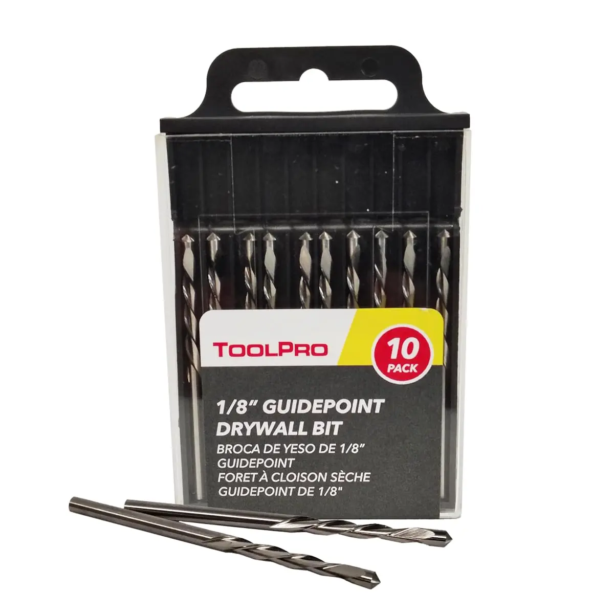 ToolPro 10-Pack 1/8 in. Piloted Downward Spiral Cutout Bit - High Speed Steel Fluted Drywall Bit with Piloted Tip for Plunge Cuts, Precision Cut Power Tool Accessory