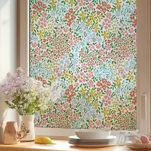 Watercolor Floral Glass Window Sticker Roll, High Transparency Dual-Sided Static Adhesive, Easy Peel & Cut, Suitable for Living Room Bedroom Doors Windows, Waterproof Durable Sticker