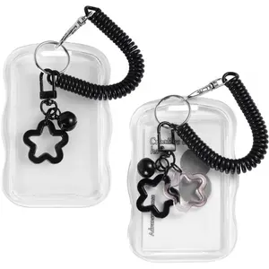 2pcs Photocard Holder Keychain Case, Soft Silicone Adorable Photo Card Keychain with Spiral Wrist Coil Funny ID Badge Holder Badge Charms Suitable for Student Teacher Nurse
