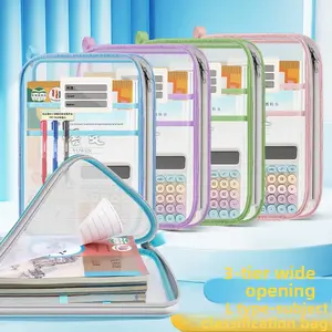 L-shaped large-opening zipper subject bag, subject classification bag, transparent document bag, portable student book bag