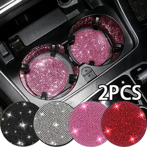 2pcs Multi-Color Full Rhinestone Car Cup Mats, Anti-Slip Silicone Cup Holder, Car Auto Accessory, Car Essentials, Durable and Stylish Design