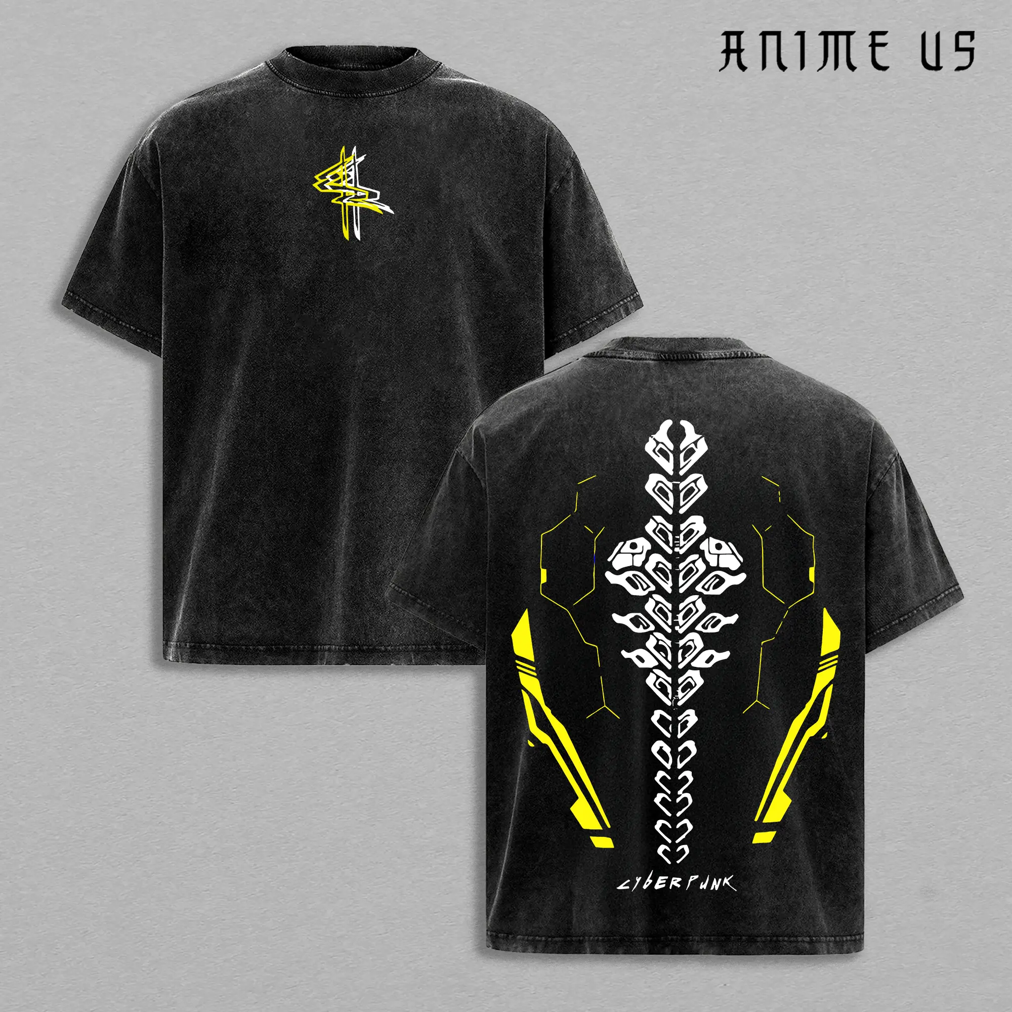 Cyberpunk Sandevistan Netrunner T-Shirt, Spinal Tattoo EdgeRunners Unisex Tee Washed Heavyweight Cotton Cyberpunk 2077 Gamer Streetwear, Retro Anime Techwear Gift
