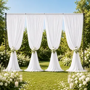 4-Pack White Polyester Backdrop Curtains, 5x7ft/5x10ft Wrinkle-Free Fabric Drapes for Wedding Arch, Photo Booth, Graduation Party, Baby Shower, Holiday Decor,Home Decor, Mid Year Sale
