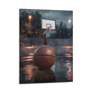 Brown Basketball Canvas Posters Wall Art Prints Rainy Day Sports Equipment Backboard Home Wall Aesthetic Living Room Bedroom Office Decor Festival Gift