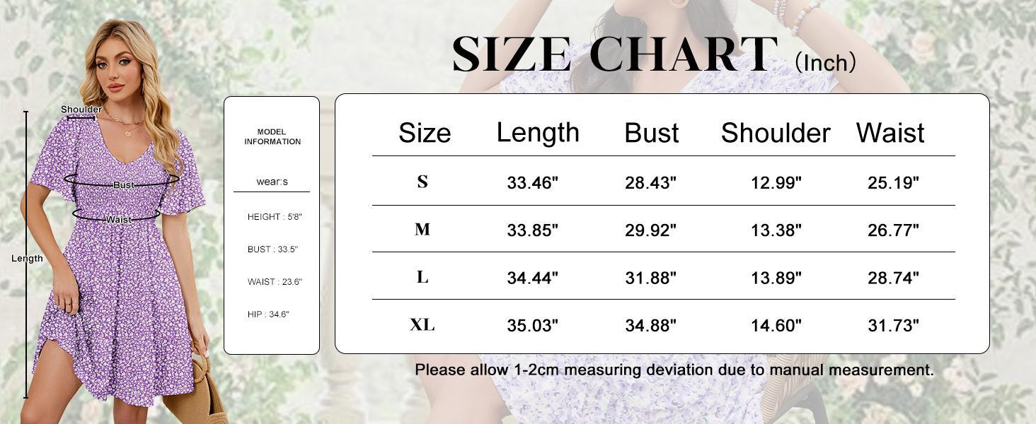 Genleck Women's Summer Floral Print Mini Dress - V Neck Flutter Sleeve Boho Sundress with Pockets for Vacation & Party