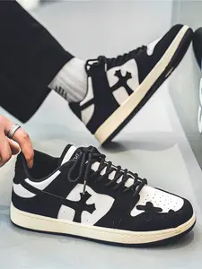 1 Pair Cross-decorated Stylish Sneakers Sports Shoes - Multi-color Paneled + Unique Design, For Daily Wear & Trendy Styling, Comfortable & Eye-catching