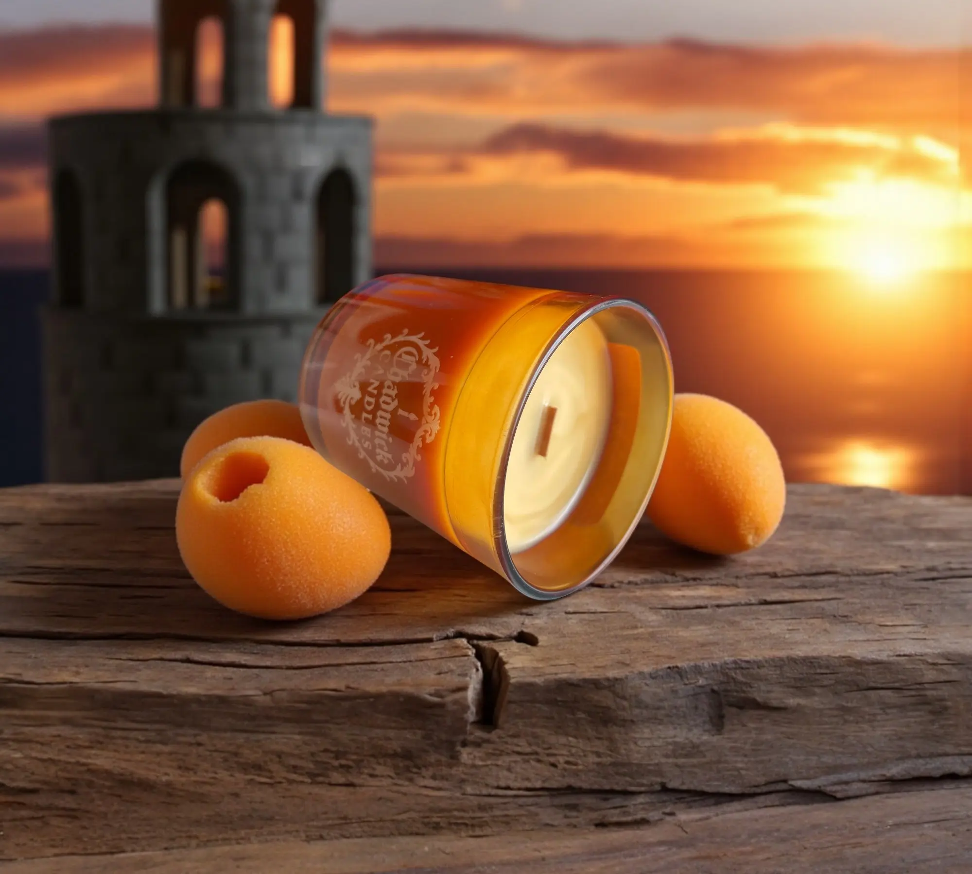 Chadwick Candles Gilded Citrine Luxury Coconut Apricot Crème Candle in Amber Glass 11 oz Premium Hand-Poured with Wood Wick for 60+ Hours Burn Time