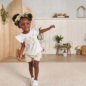 Gerber Toddler Girls' 3-Piece Shirt and Shorts Set, 1 Flutter Sleeve Shirt, 1 Short Sleeve Shirt and 1 Coordinating Short, 100% Comfortable Cotton