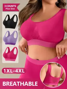 [3 Pack] Plus Size Seamless Unlined Women's Bras 1xl-4xl, Full Coverage Wireless Lingerie, Comfortable Fit, Breathable, Medium Support, All Seasons