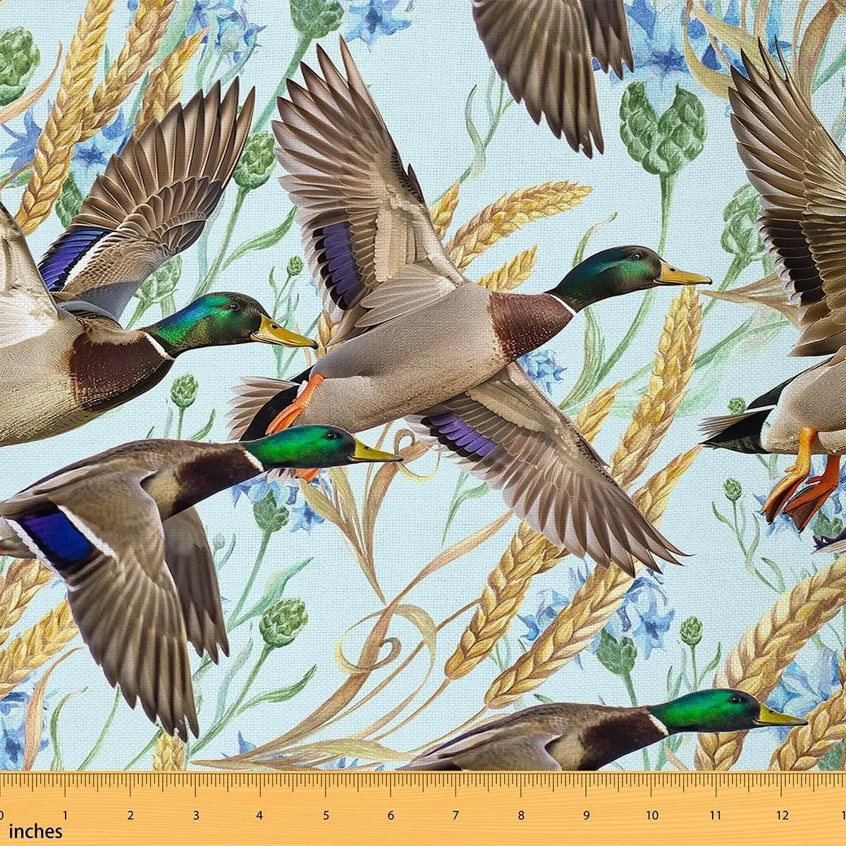 Cute Mallard Duck Fabric 3D Wild Duck Hunting Soft Flannel Hunting and Fishing Fall Lodge Cabin Farmhouse Upholstery Fabric Chairs Botanic Blue