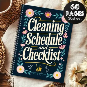 1PC ADHD Cleaning Planner Spiral Notebook - Colorful Floral Design with Daily, Weekly, Monthly, and Yearly Chore Checklists, Suitable for Housewives and Office Use, Personal Organizer, Fun Cover Design, Color Cover, Cleaning Book