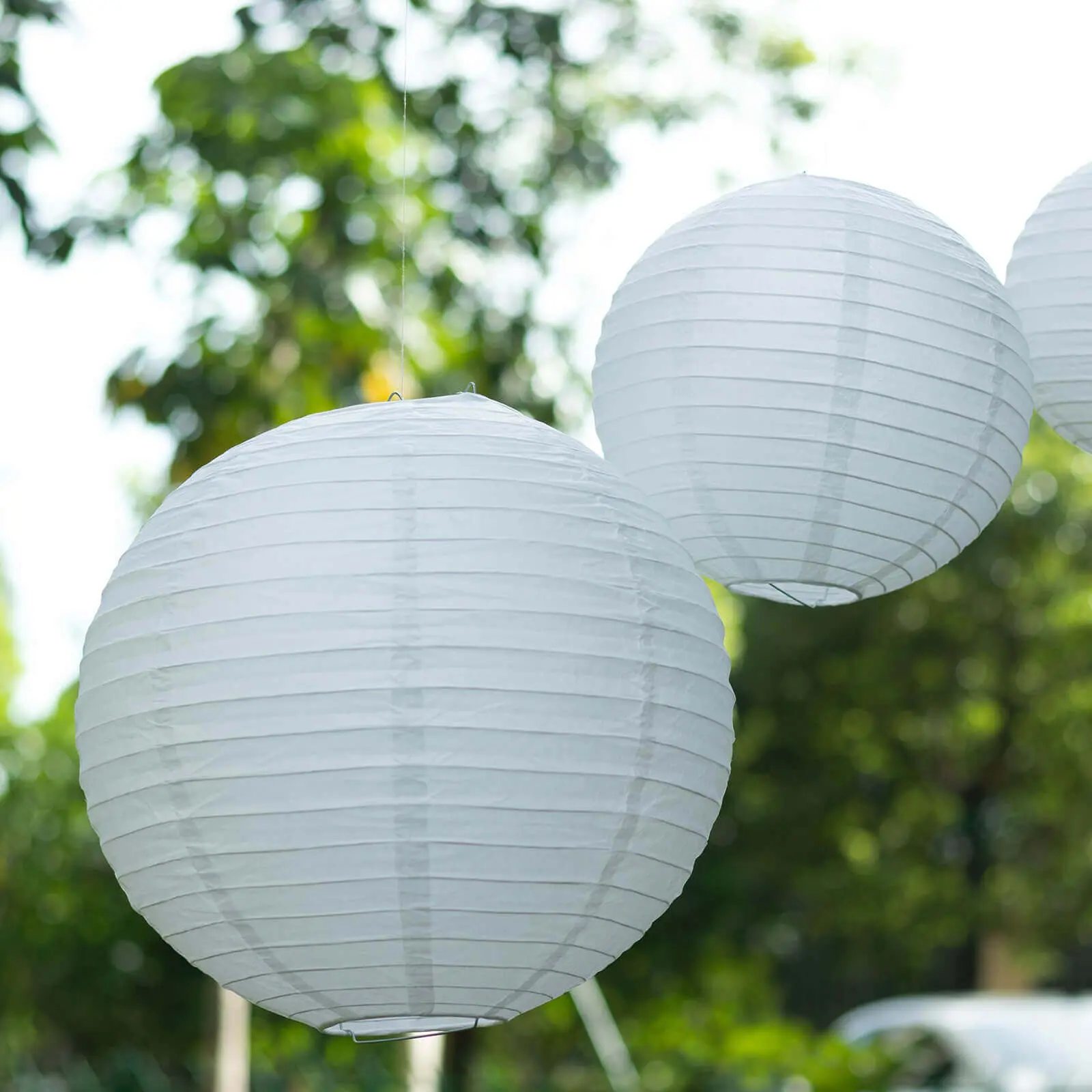 8-Piece White Round Hanging Paper Lantern Set - Assorted Sizes (6in,8in,10in,14in) - Decorations Supplies for Indoor Outdoor Festive Party Home Decor, Hanging Set