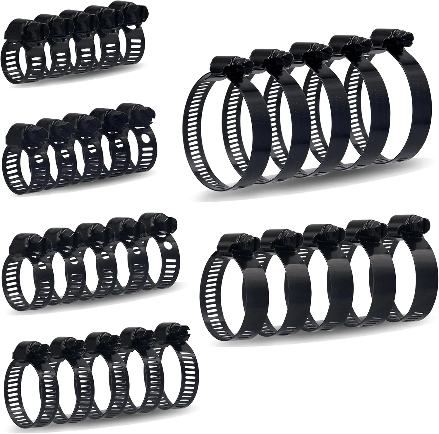 30pcs Black Hose Clamps 6-51mm(1/4"-2") Adjustable Range 304 Stainless Steel Worm Gear Hose Clamps 6 Sizes Assortment Kit for Plumbing, Automotive, Mechanical Applications (Black)