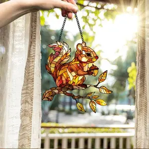 Autumn Squirrel Acrylic window hanging, Squirrel and nut Wall Window Hanging Art Decoration, Wild Animal home Ornament, Housewarming gift